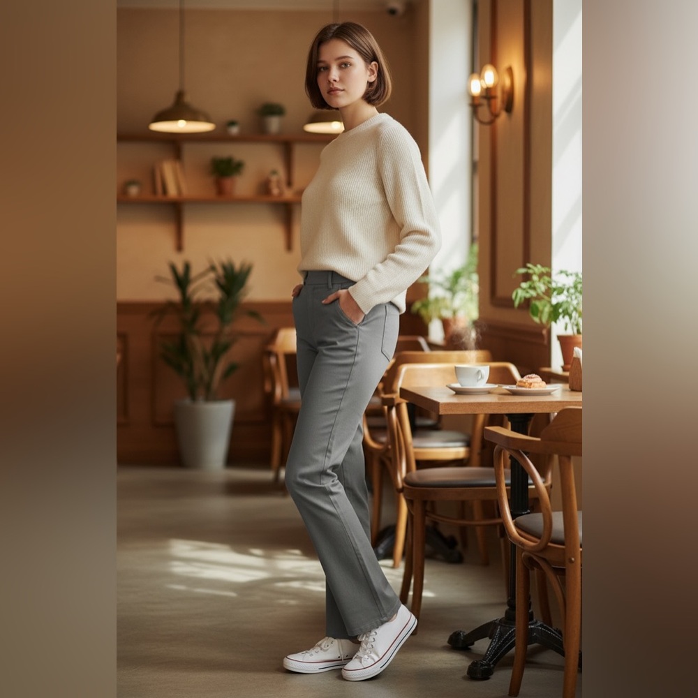Gray Straight Leg Women's Pants